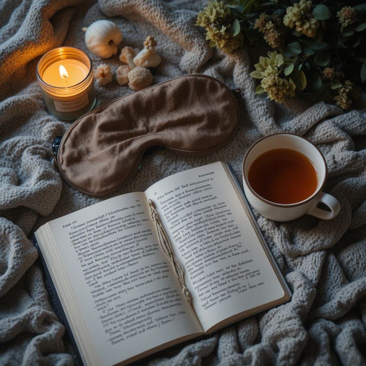 Avondroutine met theekop, journal en zachte verlichting op tafel